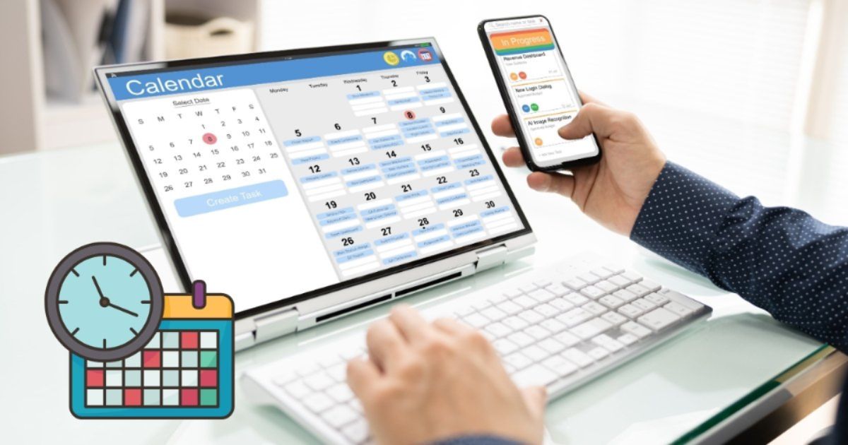 hand holding calendar in tab and phone