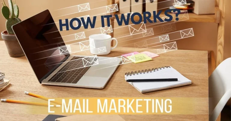 laptop email marketing with a caption how it works