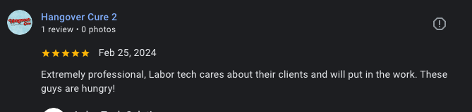 Hangover Cure customer testimonial