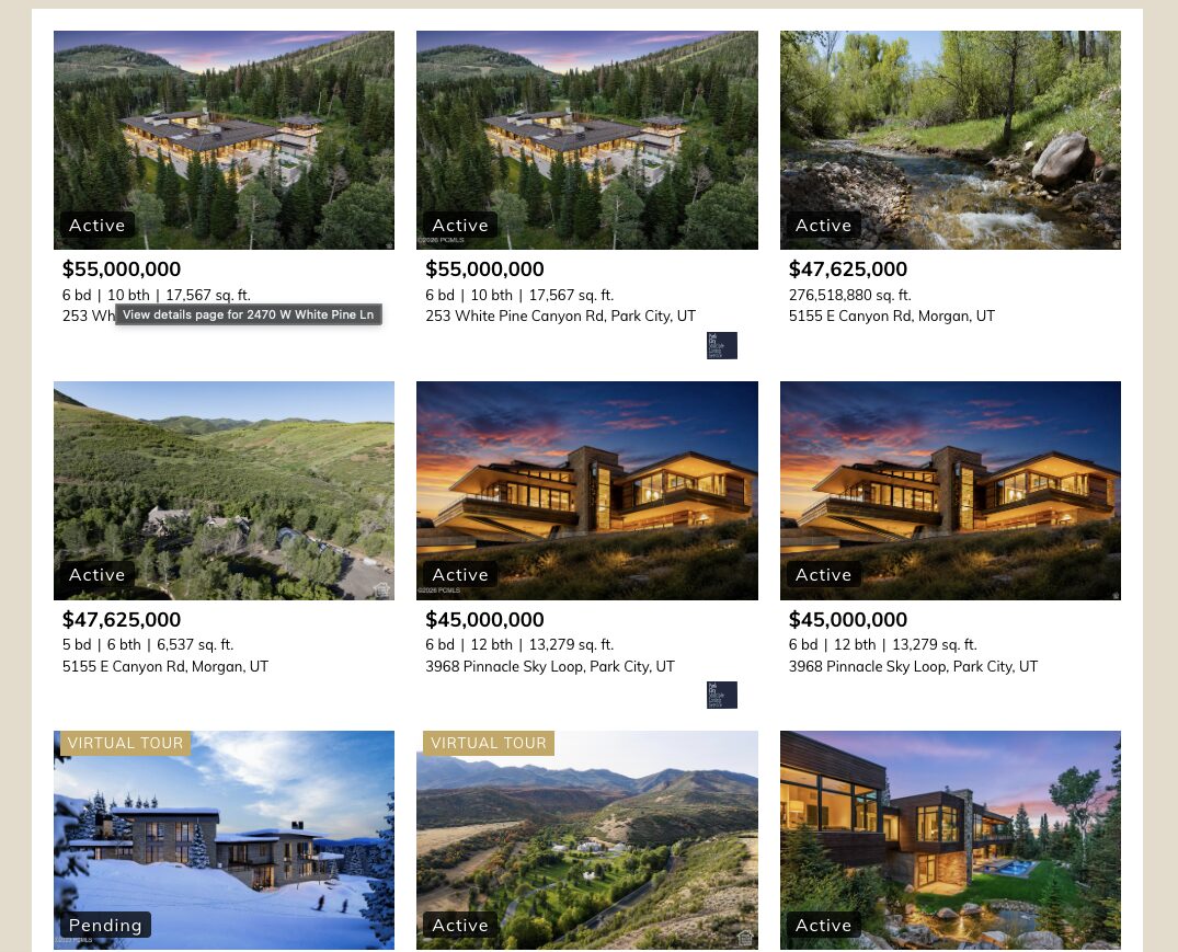 Integrated property listings on the Winstead Park City website